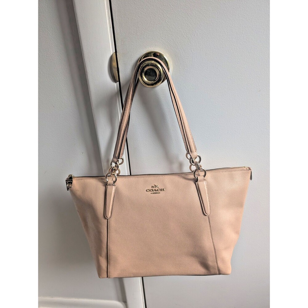 Coach Ava Tote F57526 Cream Tan Crossgrain Leather Shoulder Bag Purse